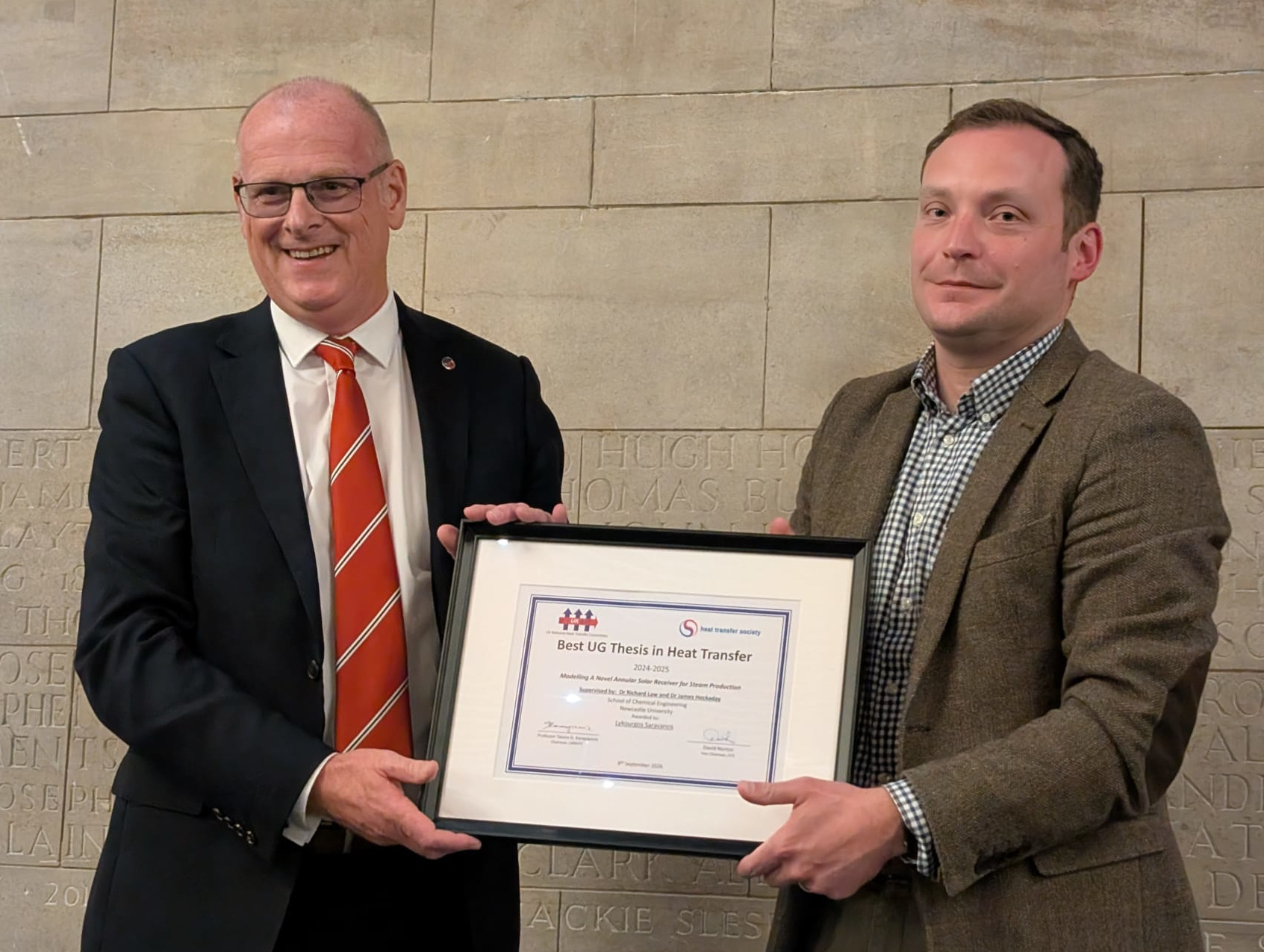 From Left to Right: David Norton (HTS Chairman), Richard Law (Newcastle University)