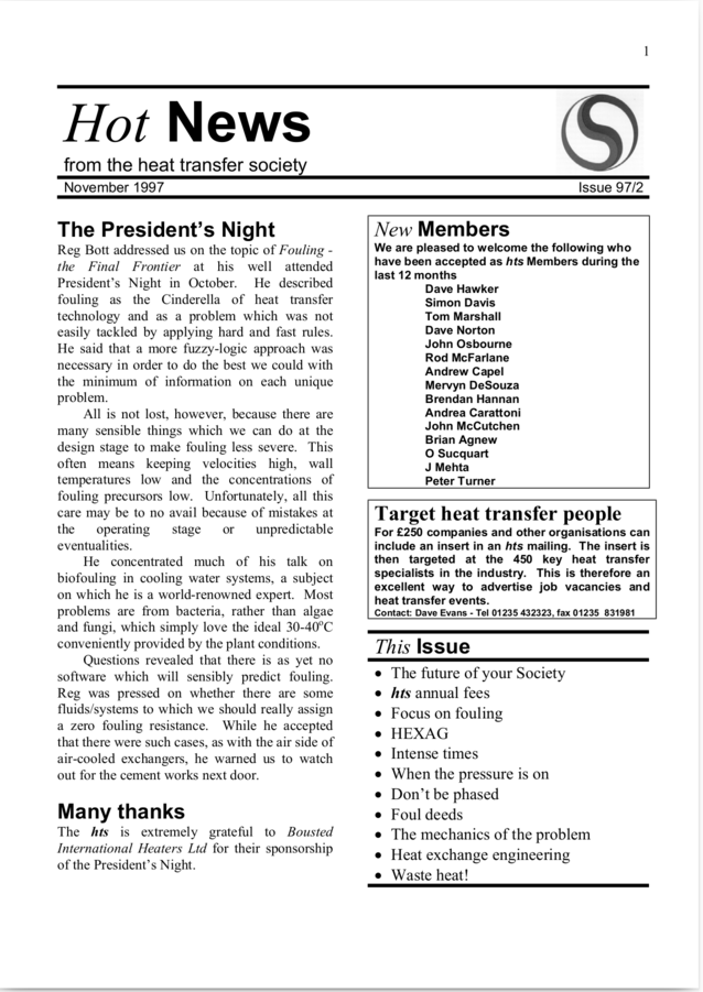 Nov 1997 Hot News - the hts newsletter